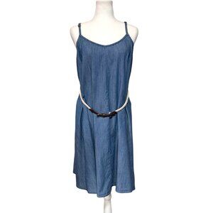 Motherhood Maternity Dress Womens Size L Blue Chambray Belted Knee Length